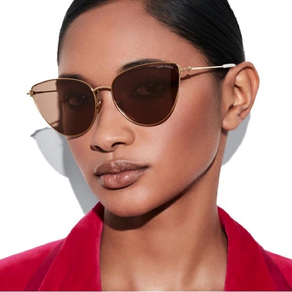 NEW FT1005/S 28Z TOM FORD ANAIS-02 TF1005 WOMEN GOLD BROWN CAT EYE SUNGLASSES - Picture 2 of 4
